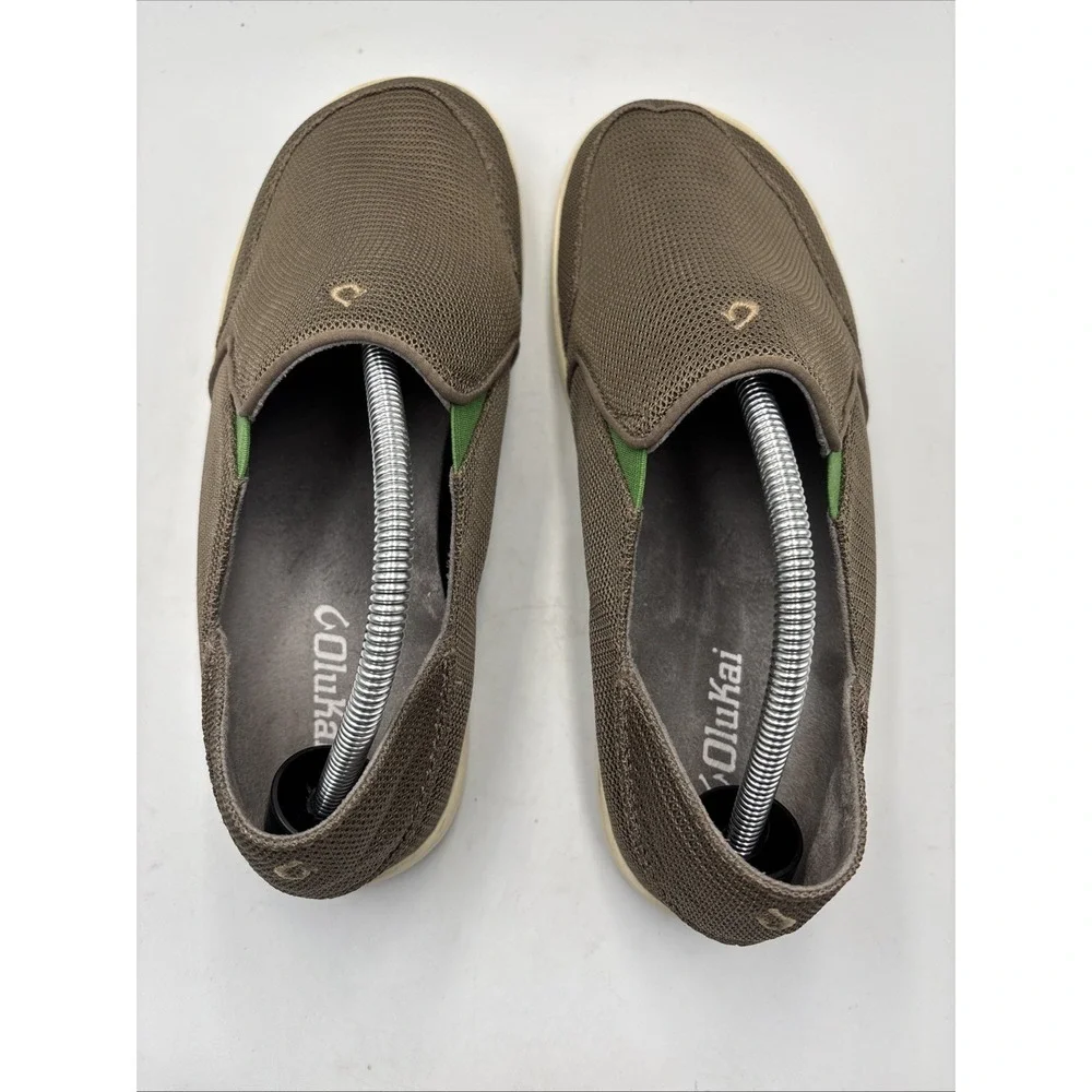 Men's OluKai Nohea Mesh Brown Boat Deck Slip On Shoes Size 9.5